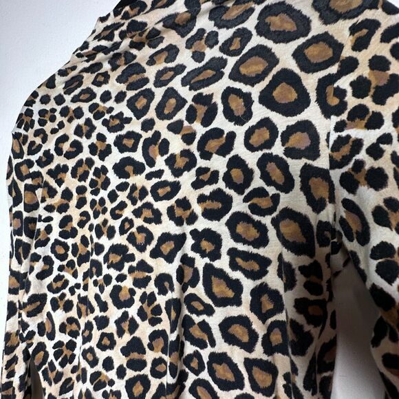BLDWN Tan and Black Cheetah Knit Print Long Sleeve Mock Neck Fitted Knit Top S - Picture 6 of 10